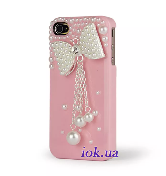 Нежно-розовый чехол с искусственным жемчугом для iPhone 4/4s 
