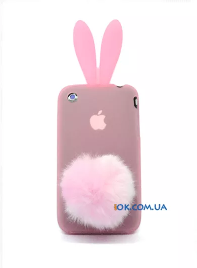Прозрачно розовый чехол заяц для iPhone 3gs, 3g
