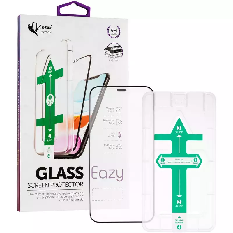 Защитное стекло Krazi Eazy EZFT01 + монтажная рамка для iPhone 12 Mini Black