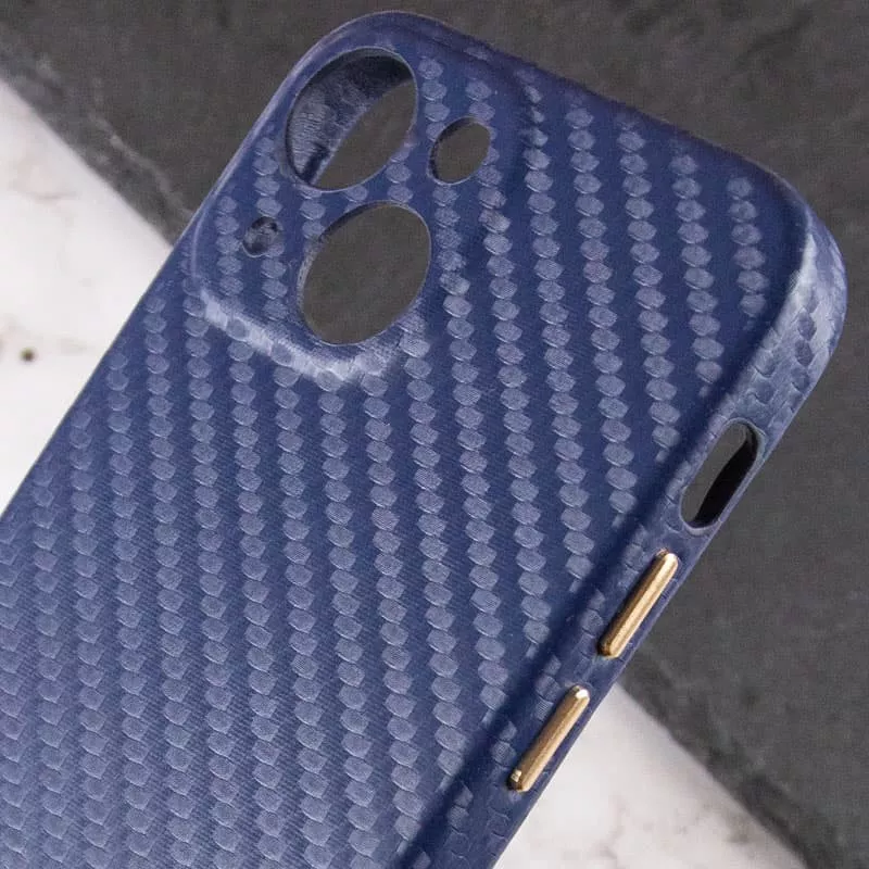 Уценка Кожаный чехол Leather Case Carbon series для Apple iPhone 13 mini (5.4"), Дефект упаковки / Синий