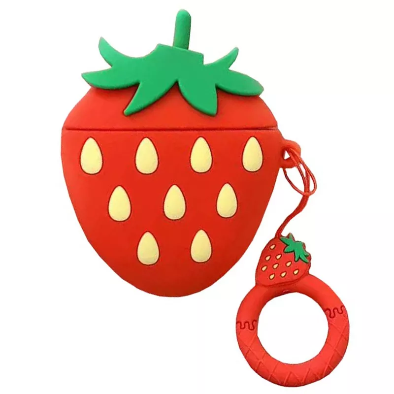 Силиконовый футляр Smile Fruits series для наушников AirPods 1/2 + кольцо, strawberry