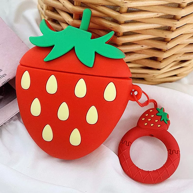Силиконовый футляр Smile Fruits series для наушников AirPods 1/2 + кольцо, strawberry