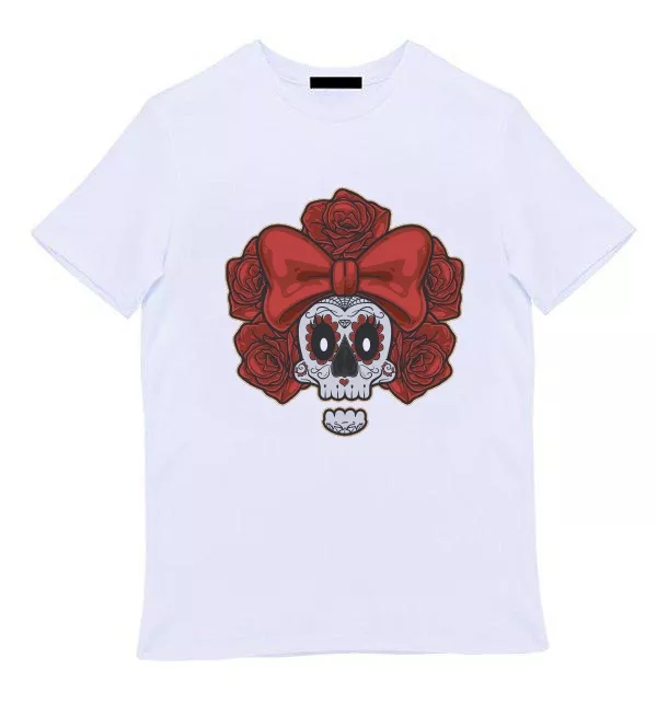Белая мужская футболка - Череп в мексиканском стиле
