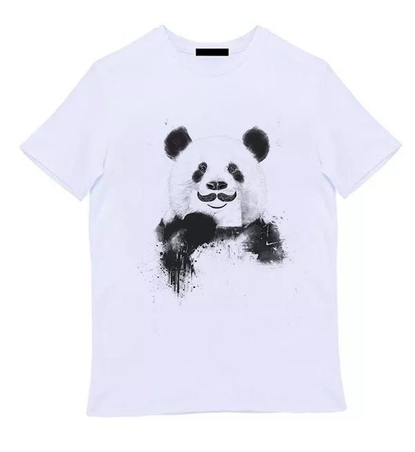 Белая мужская футболка - Усатая панда