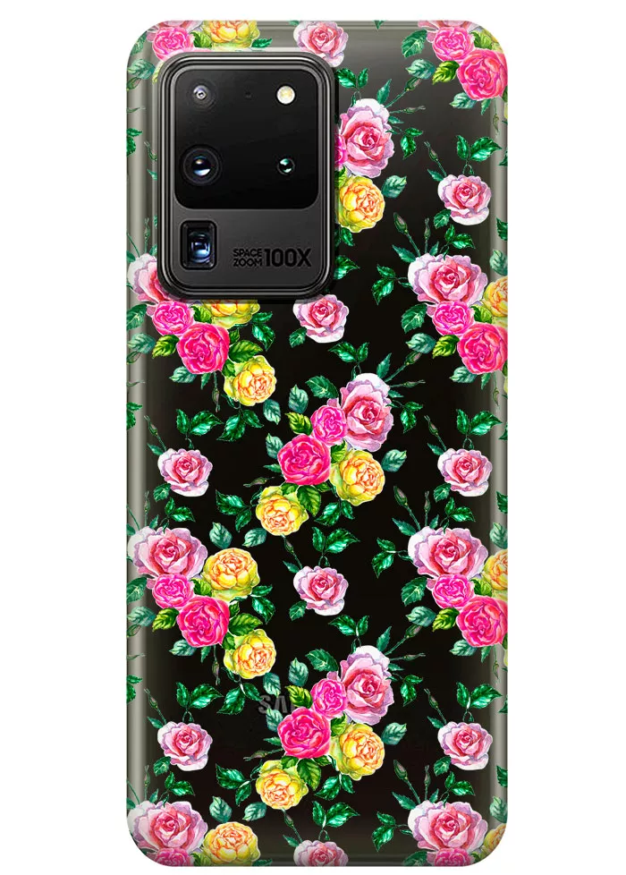 Прозрачный чехол для Galaxy S20 Ultra - Розы
