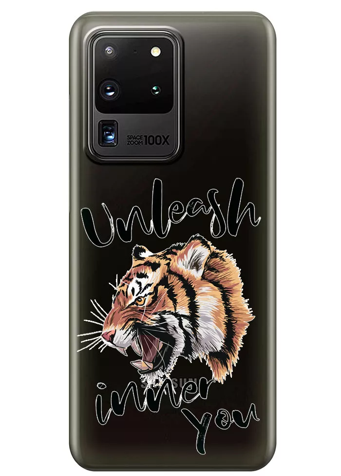 Прозрачный чехол для Galaxy S20 Ultra - Тигр