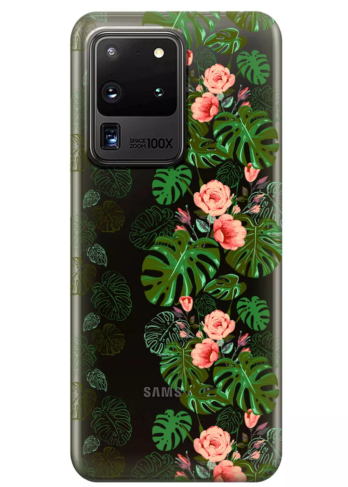 Прозрачный чехол для Galaxy S20 Ultra - Тропические листья
