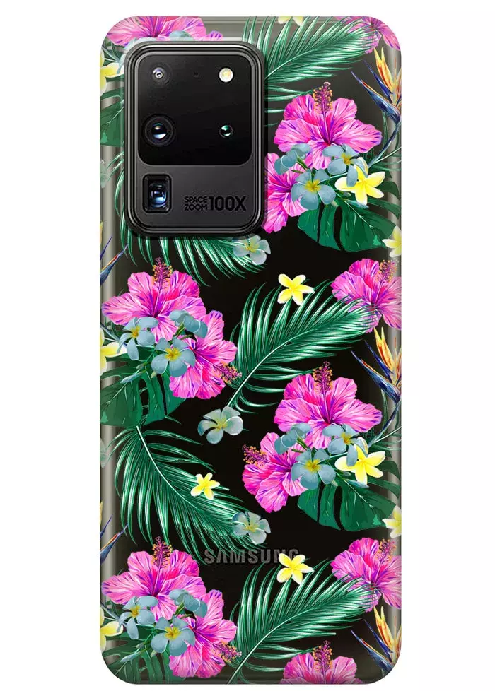 Прозрачный чехол для Galaxy S20 Ultra - Тропические цветы