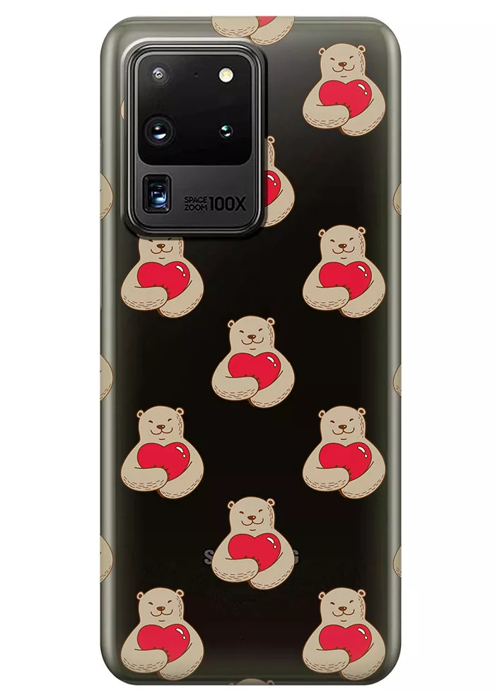Прозрачный чехол для Galaxy S20 Ultra - Влюбленные медведи