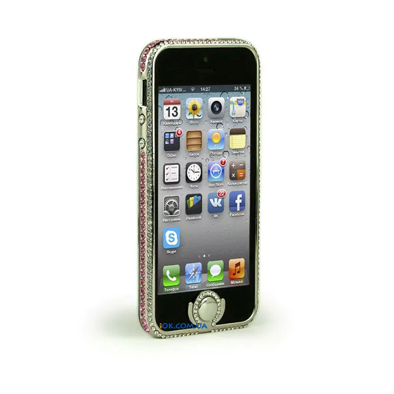 iPhone 5 серебряный бампер NEWSH украшенный розовыми стразами