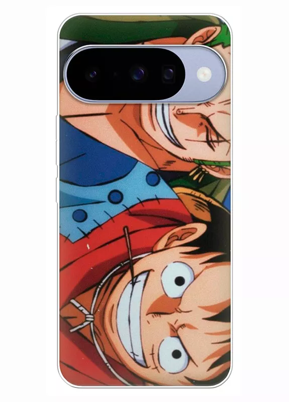 Google Pixel 10 чехол - Луффи и Ророноа Зоро смеются крупным планом | Ван-Пис One Piece