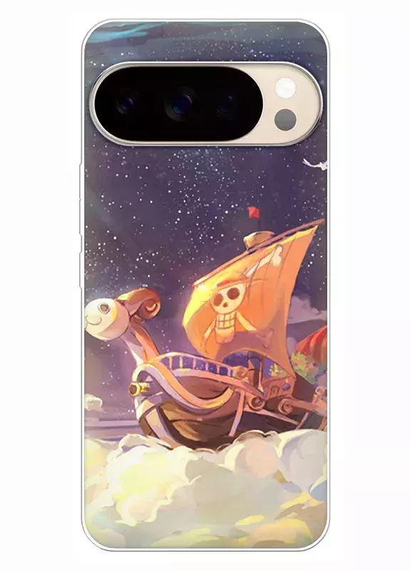 Google Pixel 10 Pro чехол - Ван-Пис One Piece пиратский корабль Луффи плывет по облакам