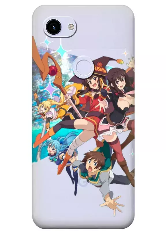 Google Pixel 3 чехол из прозрачного силикона - KonoSuba персонажи