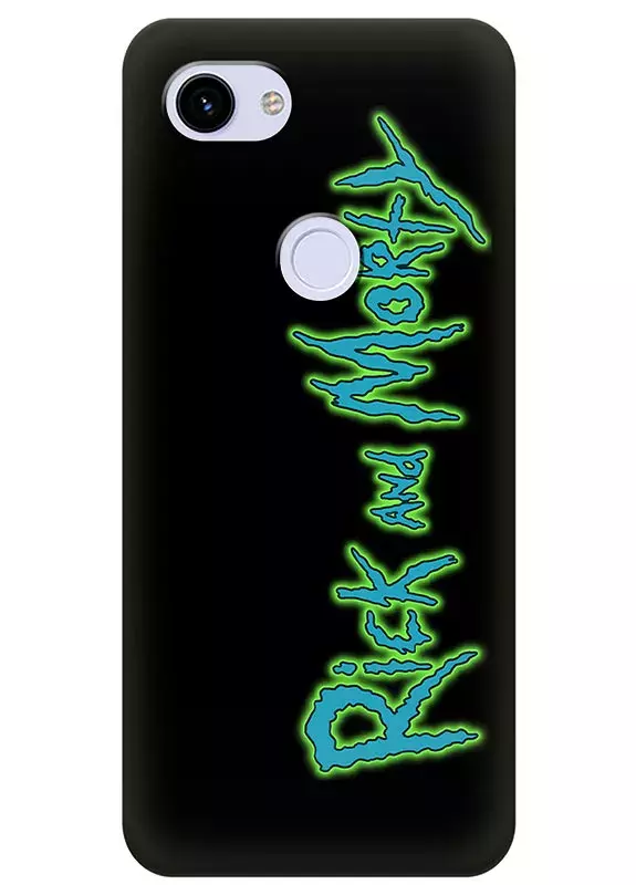 Google Pixel 3 чехол силиконовый - Rick and Morty Рик и Морти лого зеленое неоновое