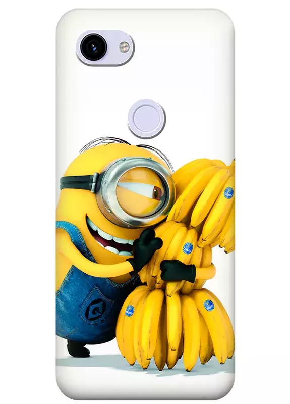 Чехол для Google Pixel 3 из силикона - Minions Despicable Me Гадкий Я Миньоны Стюарт обнимает бананы на белом фоне