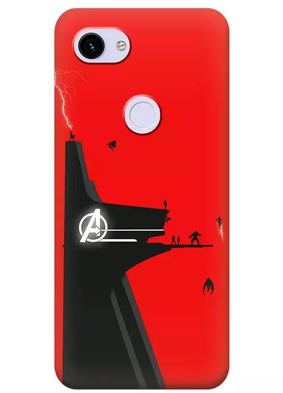 Чехол для Google Pixel 3A - Мстители, The Avengers черная башня Мстителей со светящимся белым логотипом