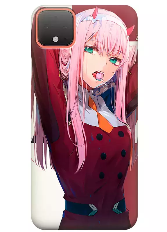 Бампер для Google Pixel 4 - Милый во Франксе Darling in the Franxx Код 002 с леденцом во рту наблюдает