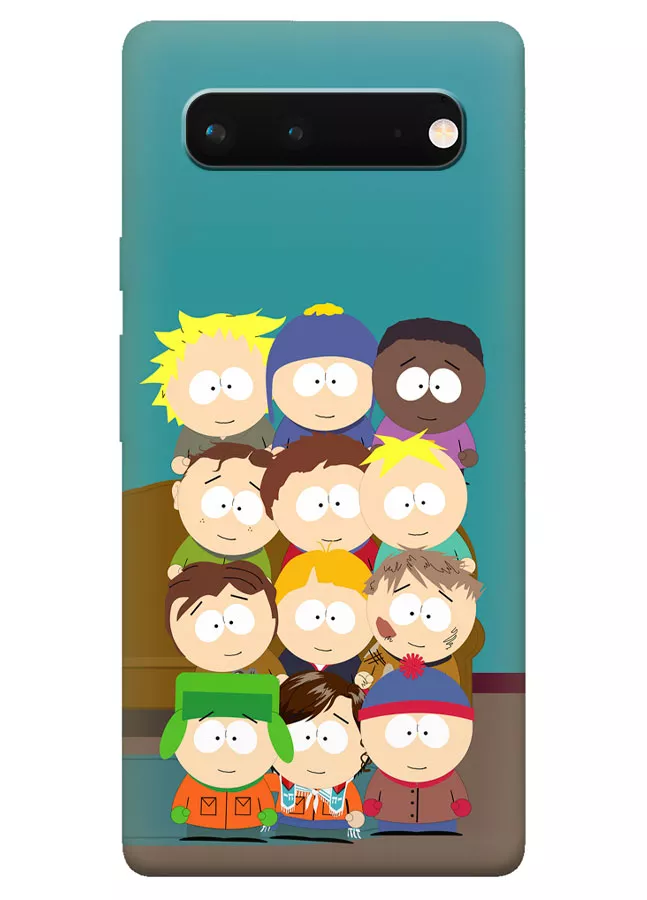 Pixel 6 чехол из силикона - South Park Южный Парк герои мультсериала вместе