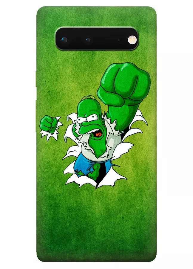 Бампер для Google Pixel 6 из силикона - The Simpsons Симпсоны Гомер-Халк Симпсон в атаке зеленый чехол