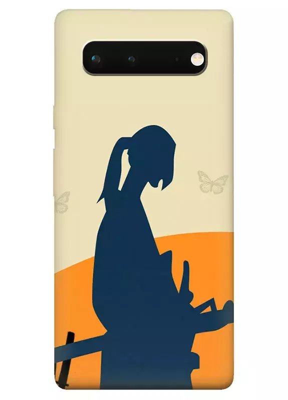 Pixel 6A чехол - Самурай Чамплу Samurai Champloo Окуру на фоне солнца вектор-арт 