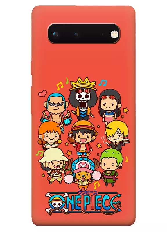 Pixel 6A чехол - Ван-Пис One Piece название и главные герои в виде детей