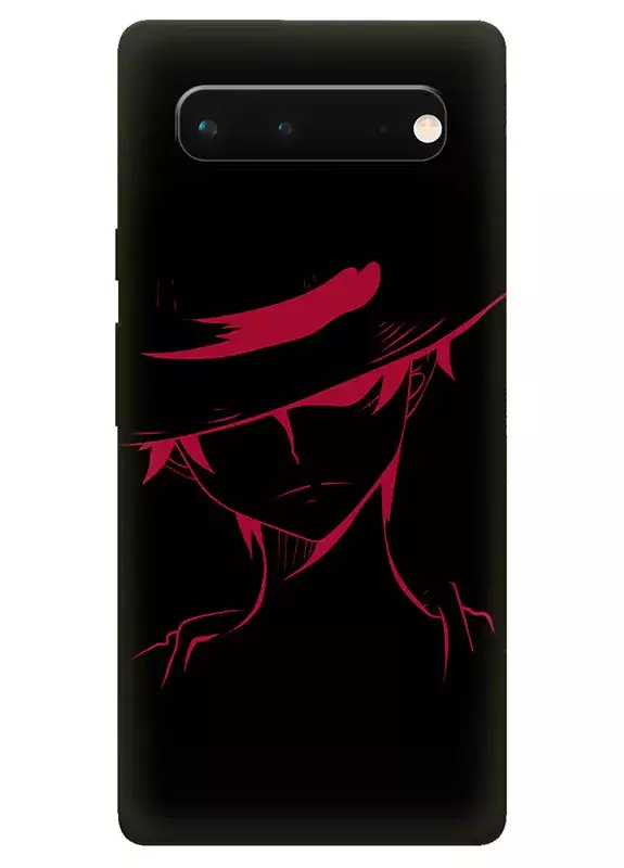 Google Pixel 6A чехол - Ван-Пис One Piece красный Луффи крупным планом вектор-арт 