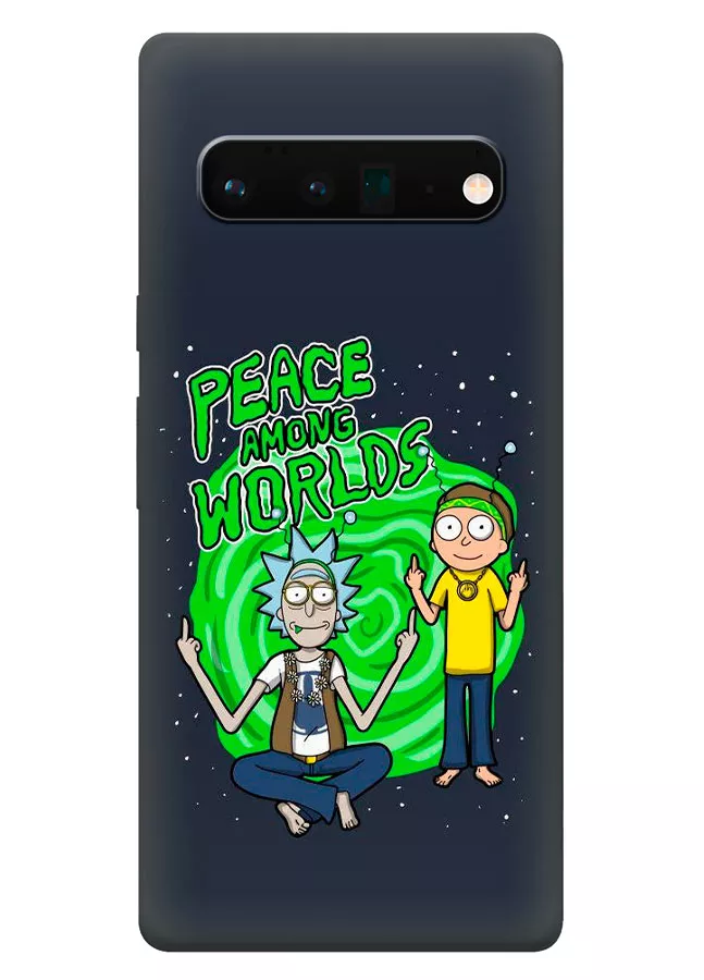 Бампер для Пиксель 6 Про из силикона - Rick and Morty Рик и Морти Peace Among Worlds главные герои с антеннами