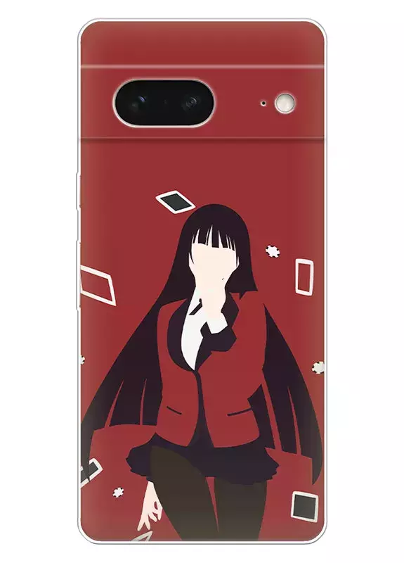Google Pixel 7 чехол - Безумный азарт Маньяк азартных игр Какэгуруи Kakegurui Compulsive Gambler Юмэко Джабами с игральными картами вектор-арт 