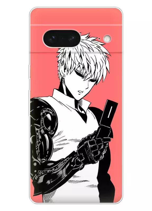 Google Pixel 7 чехол - Ванпанчмен Человек одного удара One Punch-Man Wanpanman Генос говорит по мобильному телефону рисованный арт 