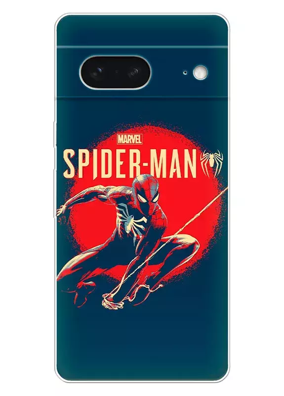 Бампер для Google Pixel 7 - Человек-паук, постер Питер Паркер на фоне красного солнца ретро-арт, Spider-Man