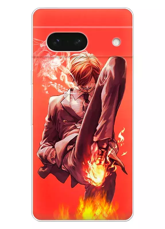 Google Pixel 7A чехол - Ван-Пис One Piece огненная атака Санджи