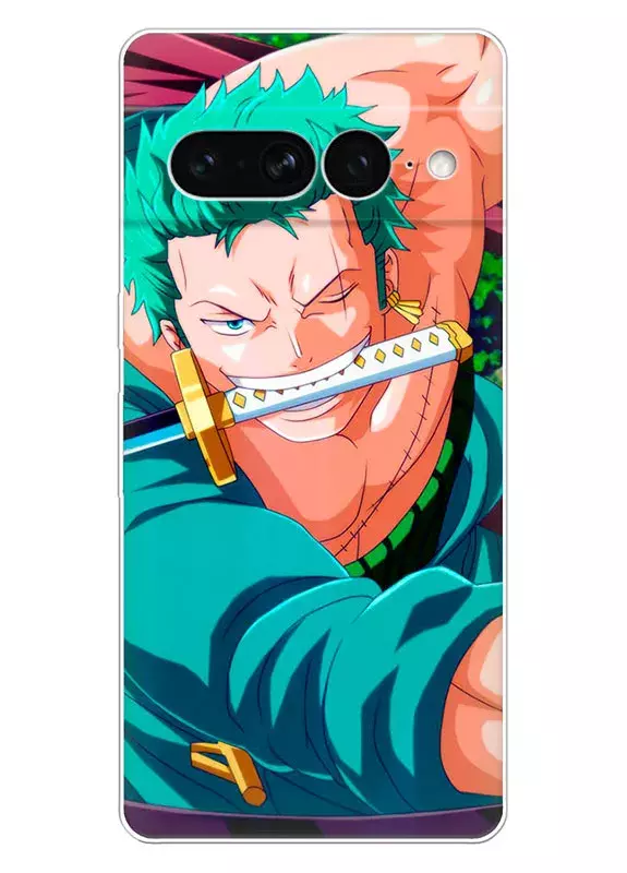 Google Pixel 7 Pro чехол - Ван-Пис One Piece Ророноа Зоро в атаке крупным планом