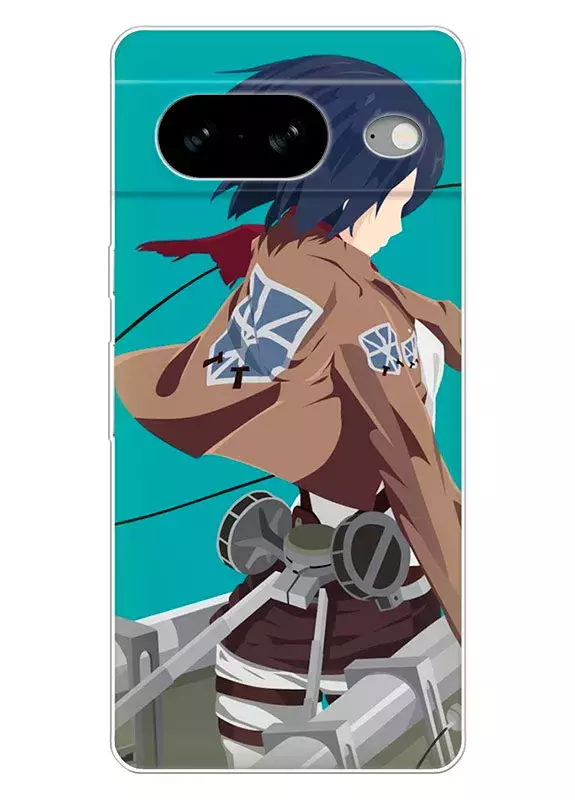 Google Pixel 8 чехол - Атака на титанов Attack on Titan Микаса Аккерман вид сзади вектор-арт
