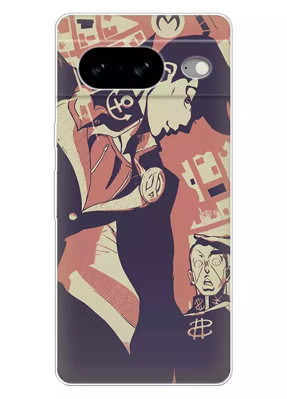 Чехол для Google Pixel 8 - Невероятные приключения ДжоДжо JoJo’s Bizarre Adventure Джоске Хигашиката и Окуясу Ниджимура вектор-арт