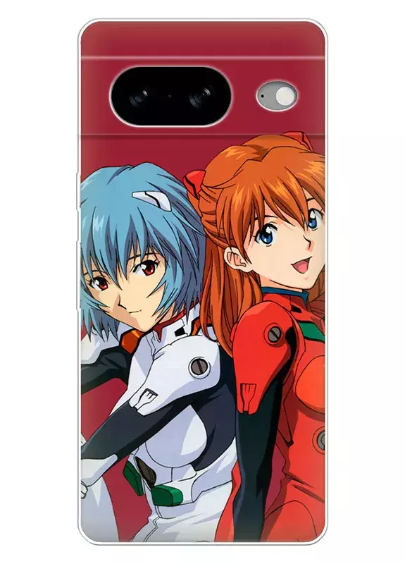 Чехол для Google Pixel 8 - Евангелион Evangelion Аска Лэнгли Сорью и Рей Аянами бок о бок