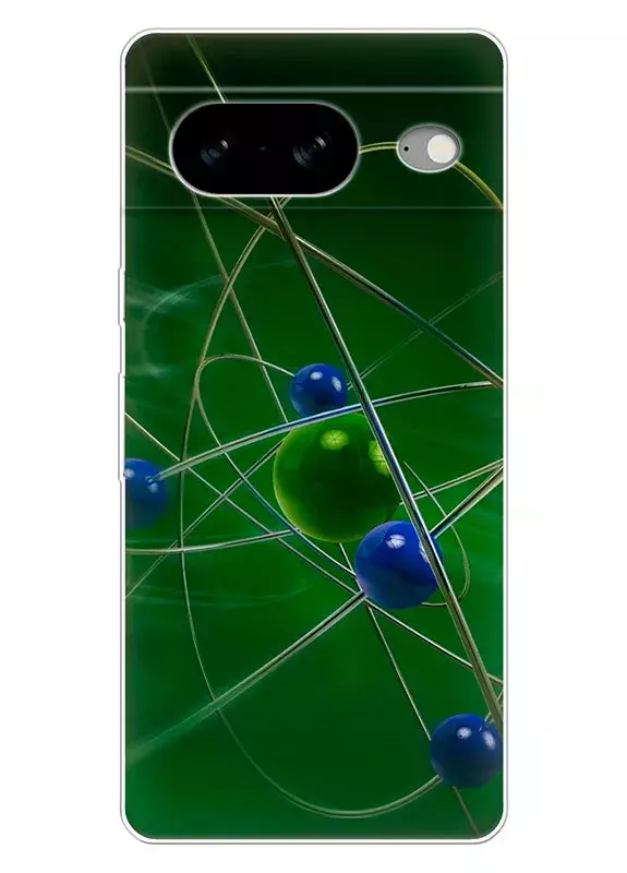 Google Pixel 8 чехол - Теория Большого взрыва синие и зеленые молекулы крупным планом