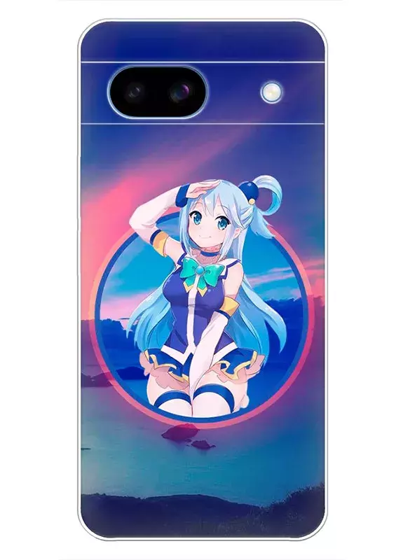 Бампер для Google Pixel 8A - Коносуба KonoSuba Эрис в неоновом кольце на фоне заката