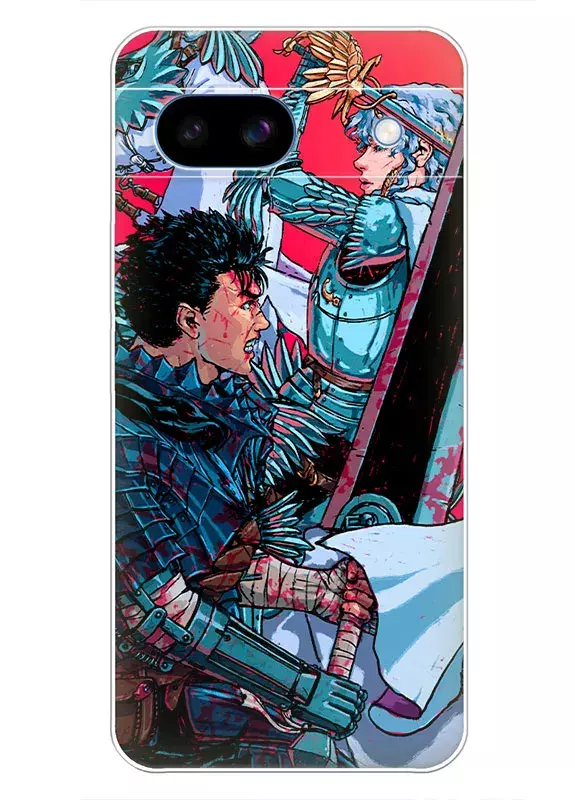 Google Pixel 8A чехол - Берсерк Бэрусэруку Berserk Beruseruku Гатс и Гриффит в кровавом бою