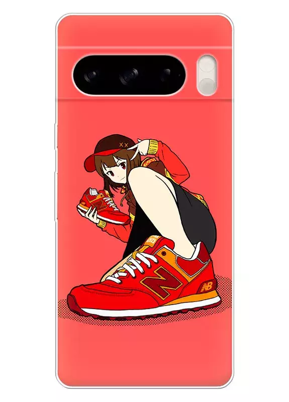 Бампер для Google Pixel 8 Pro - Коносуба KonoSuba Мегумин рекламирует кроссовки New Balance
