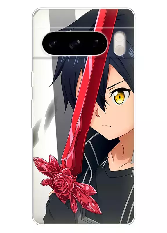 Pixel 8 Pro чехол - Мастера Меча Онлайн Sword Art Online SAO Кирито с мечем и розой задумался