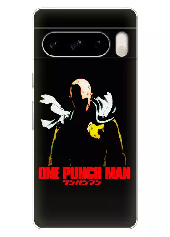 Google Pixel 8 Pro чехол - Ванпанчмен Человек одного удара One Punch-Man Wanpanman логотип и название Сайтама в тени