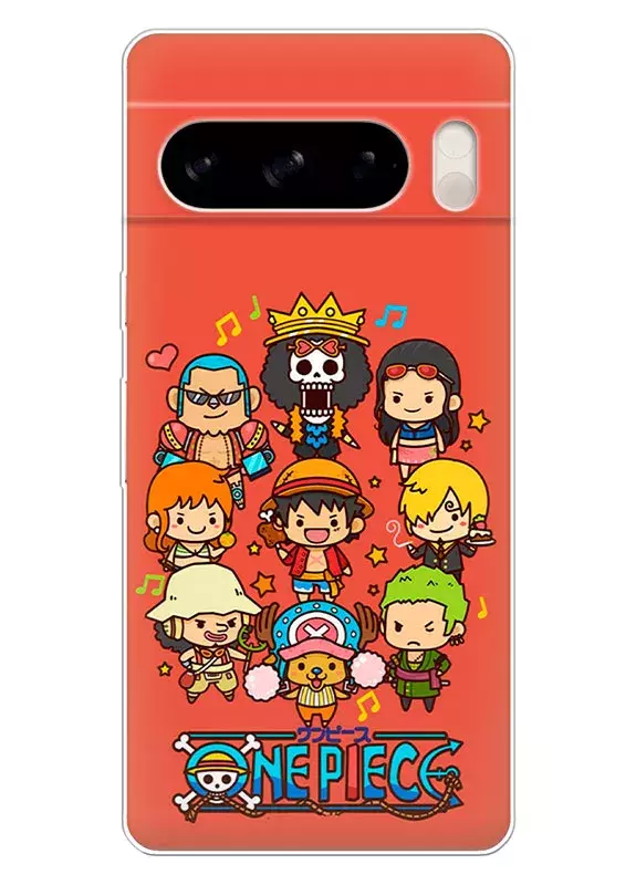 Pixel 8 Pro чехол - Ван-Пис One Piece название и главные герои в виде детей
