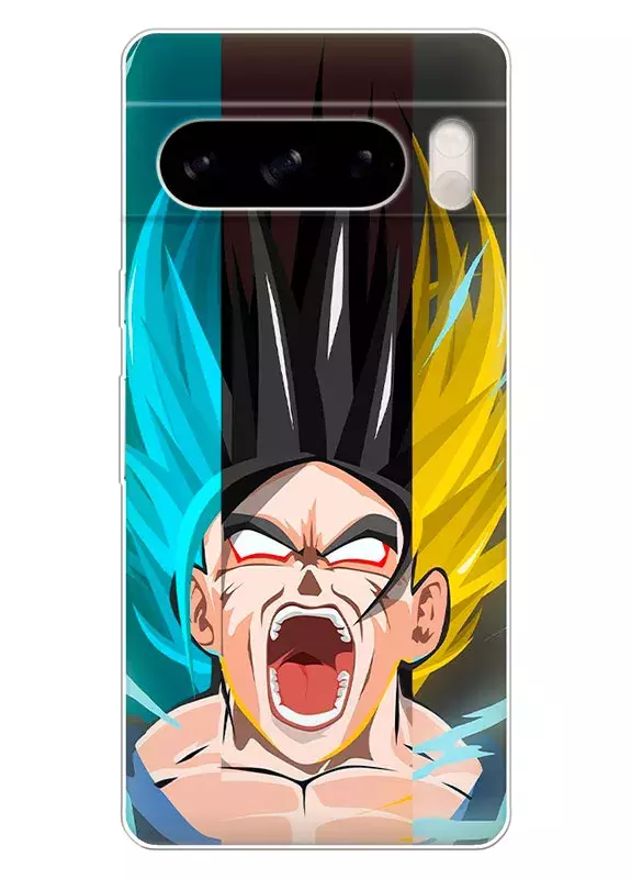 Чехол для Google Pixel 8 Pro - Жемчуг дракона Драгонболл Dragon Ball тройная ярость Сон Гоку голубого черного и желтого