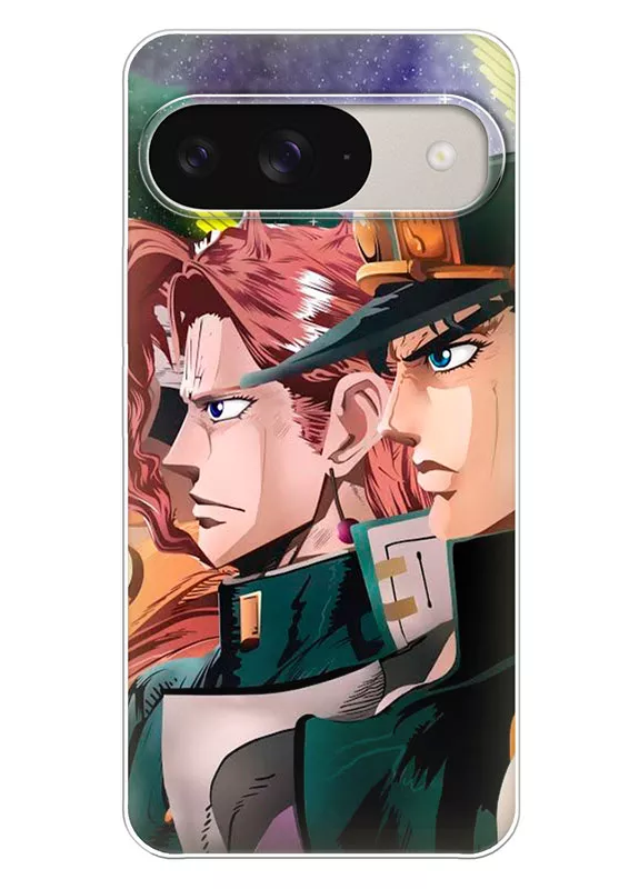 Google Pixel 9 чехол - Невероятные приключения ДжоДжо JoJo’s Bizarre Adventure Джотаро Куджо и Дио Брандо стоят в строю