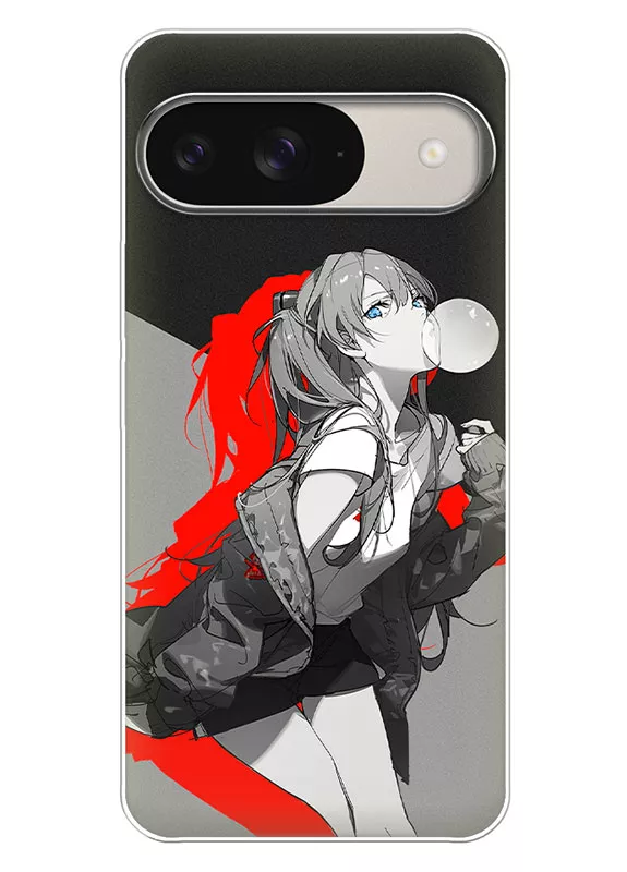 Чехол для Google Pixel 9 - Евангелион Evangelion Аска Лэнгли Сорью надувает шарик из жевательной резинки