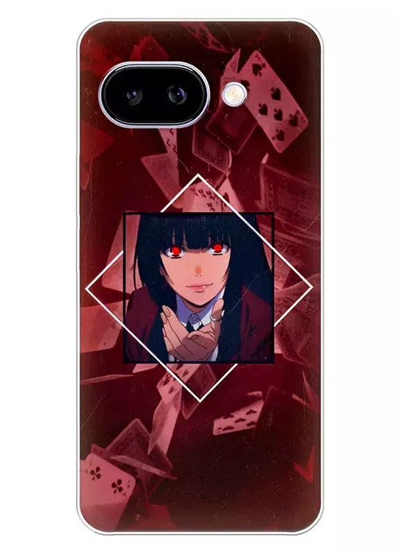 Google Pixel 9A чехол - Безумный азарт Маньяк азартных игр Какэгуруи Kakegurui Compulsive Gambler Юмэко Джабами зовет с собой на фоне игральных карт