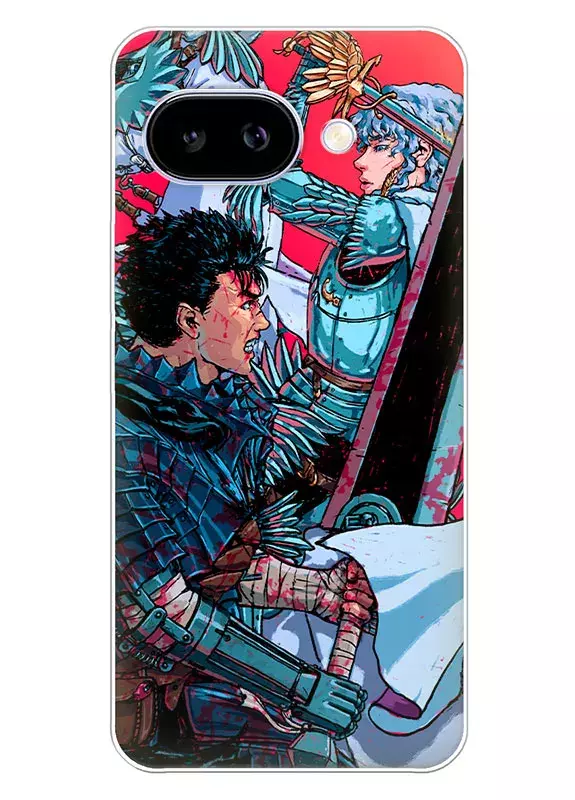 Google Pixel 9A чехол - Берсерк Бэрусэруку Berserk Beruseruku Гатс и Гриффит в кровавом бою