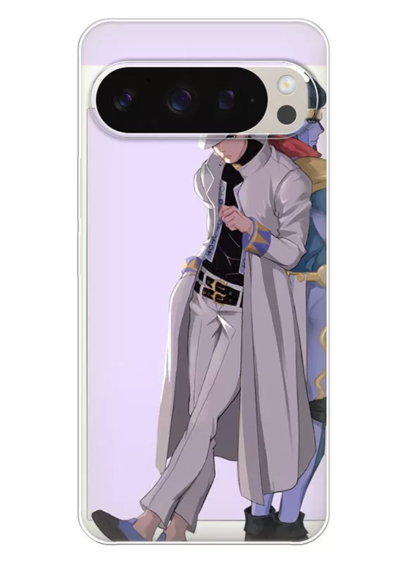 Чехол для Google Pixel 9 Pro - Невероятные приключения ДжоДжо JoJo’s Bizarre Adventure Джотаро Куджо в плаще и его стенд Star Platinum