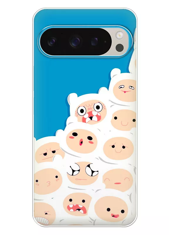 Чехол для Google Pixel 9 Pro из силикона - Adventure Time Время приключений много разных Финнов