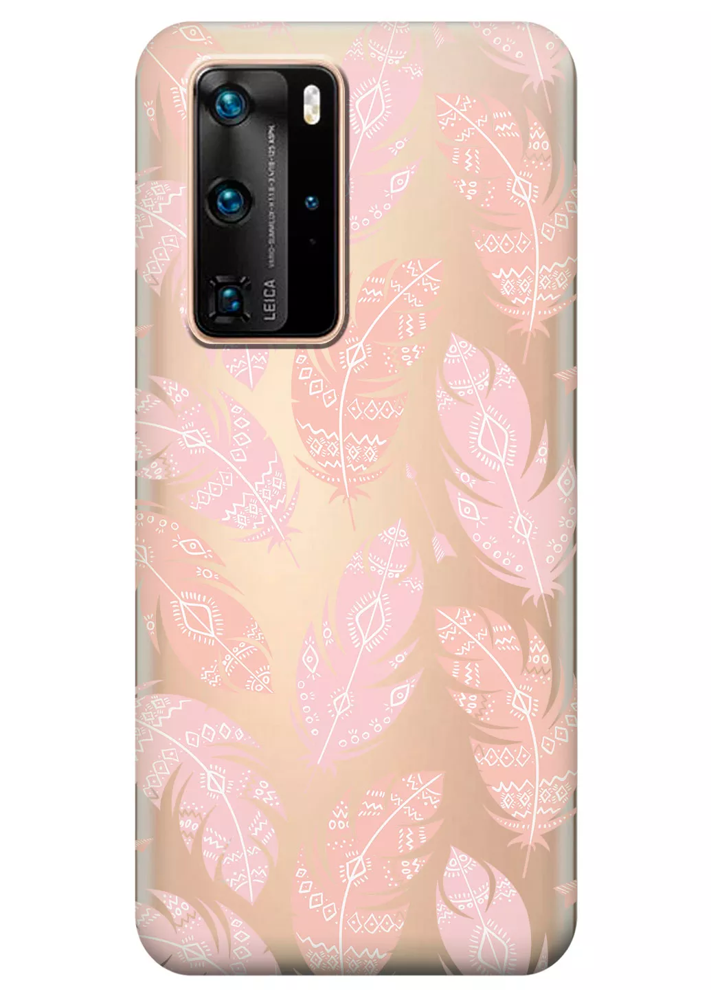 Чехол прозрачный для Huawei P40 Pro - Розовые перья